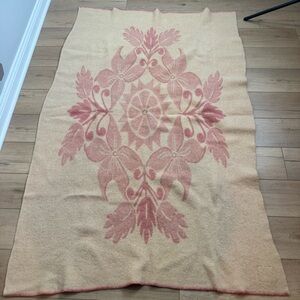 VTG Orr Health Wool Blanket Pink Tan Floral 69”x44” Holland Tulip Reversible